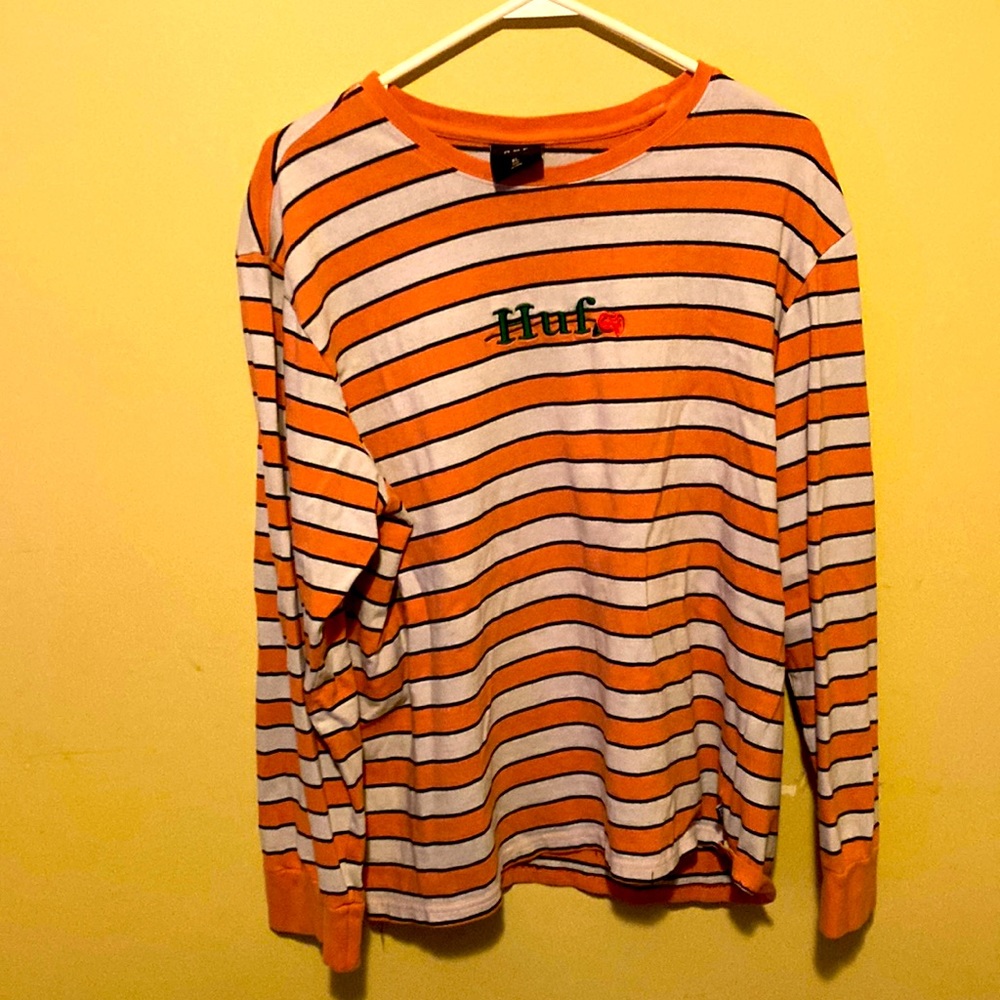 Pink and White Stripped Long Sleeve HUF Tshirt